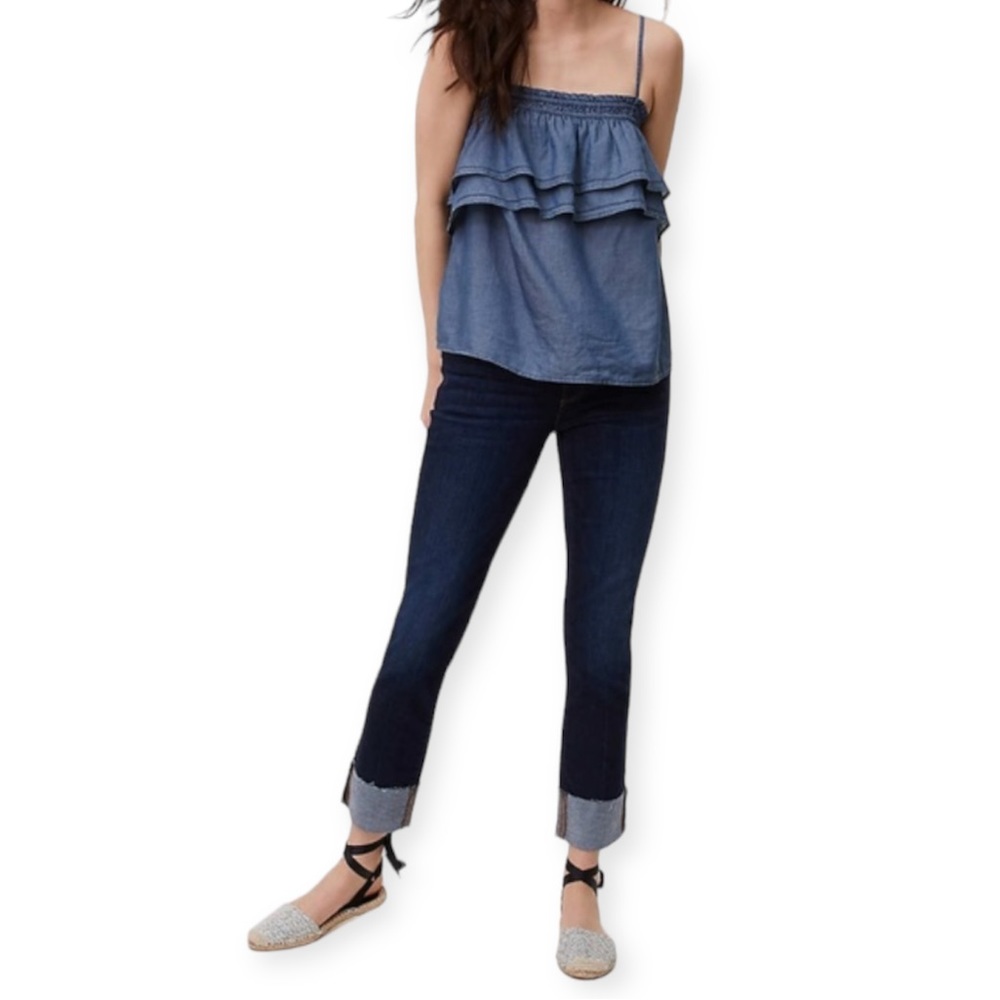 LOFT Modern Straight Rolled Cuff Ankle Jeans